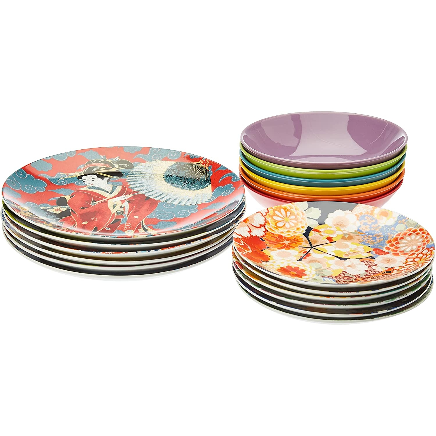 Kimono Table Service, Porcelain, Multicolored, 18 Units